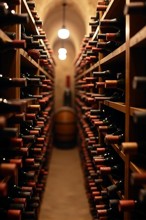 Una cantina ben fornita con bottiglie di vino toscano.
