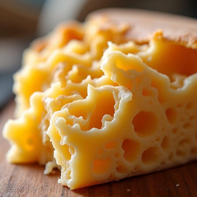 Dettaglio di un formaggio artigianale toscano con texture complessa.